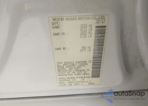 2013 Nissan Altima 2.5 Sv z USA, uszkodzony, nr VIN 1N4AL3AP8DN496446